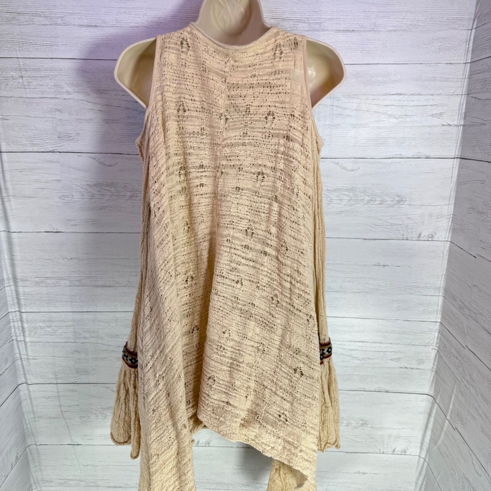 Free People Boho Prairie Tunic Cream Cold Shoulder Flare Sleeve xs cottage - Picture 4 of 11